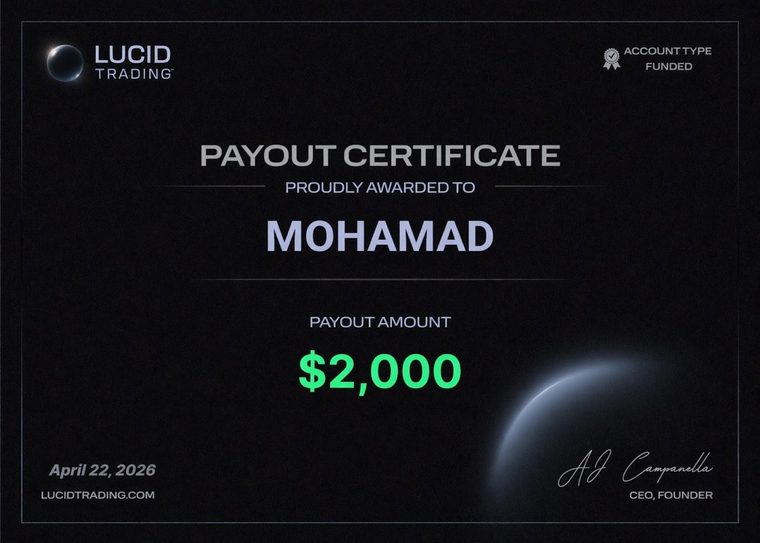 Lucid Trading payout certificate for $2,000