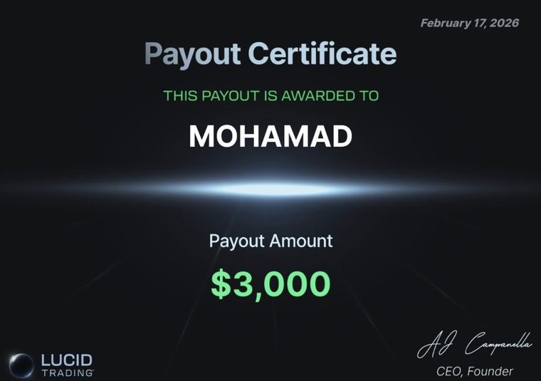 Lucid Trading payout certificate for $3,000