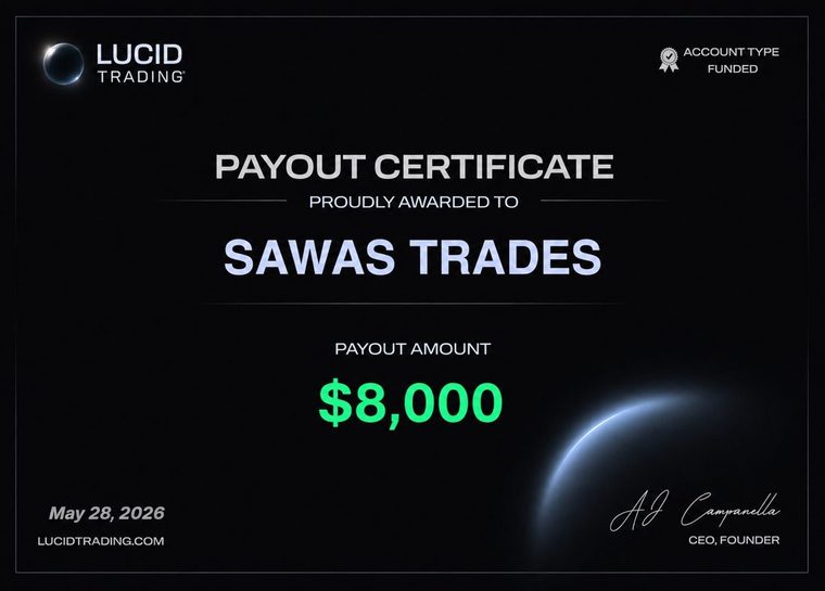 Lucid Trading payout certificate for $8,000